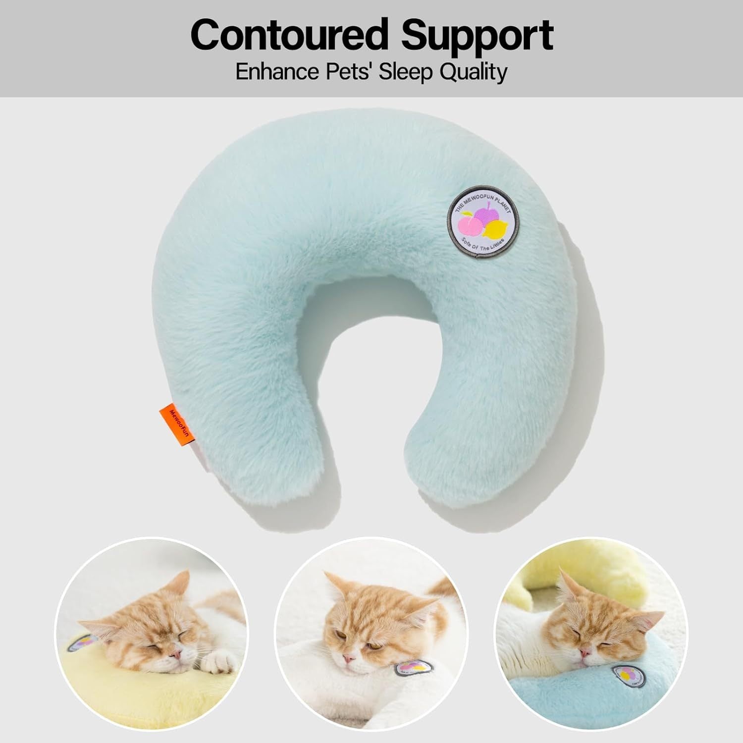 MewooFun U-Shaped Orthopedic Pet Pillow – Fluffy Support Cushion for Cats & Puppies, Joint Relief & Better Sleep (Blue)