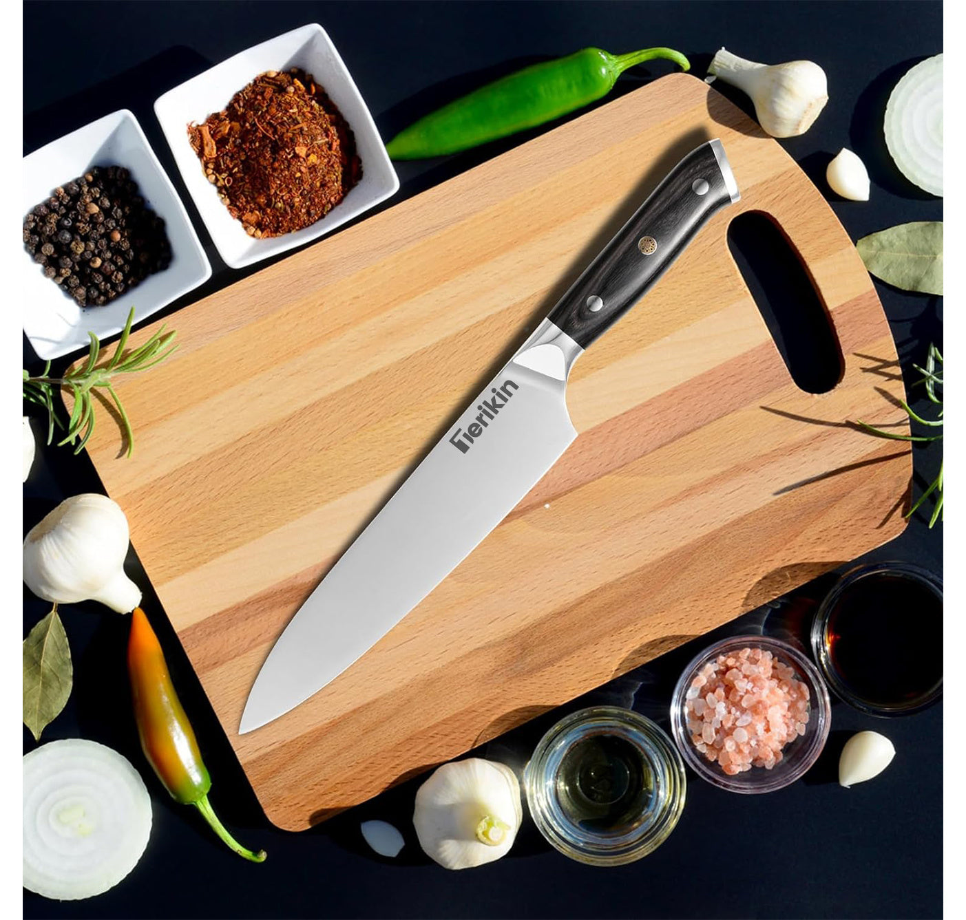 Professional 8″ Chef or 7″ Santoku Knife – High Carbon Steel, Full-Tang Design with Ergonomic Wood Handle