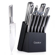 15-Piece Kitchen Knife Set with Block – German High-Carbon Stainless Steel, Hollow Ergonomic Handles, Includes Scissors & Sharpener, Oak Block