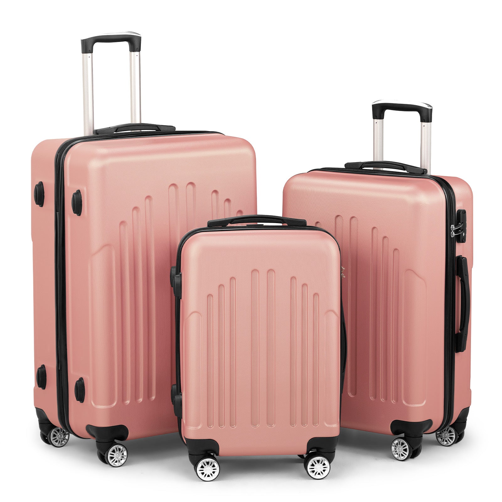 3-Piece ABS+PC Hard Shell Luggage Set – Lightweight Spinner Suitcases with TSA Lock (20/24/28 Inches, Black & Silver)
