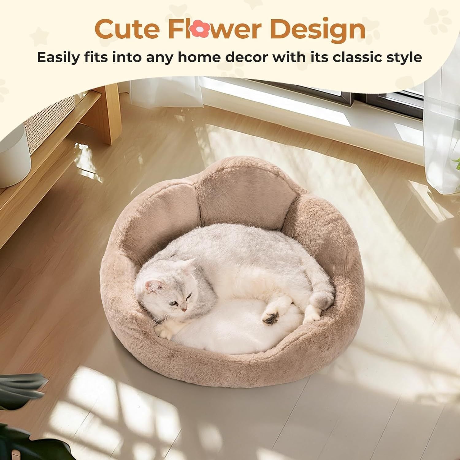 Mewoofun Round Cat Bed – 23" Washable Fluffy Pet Couch with Anti-Slip Bottom for Indoor Cats, Kittens & Small Dogs