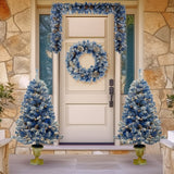 Pre-Lit Christmas 4-Piece Artificial Tree Set – Entrance Trees, Garland & Wreath with LED Lights