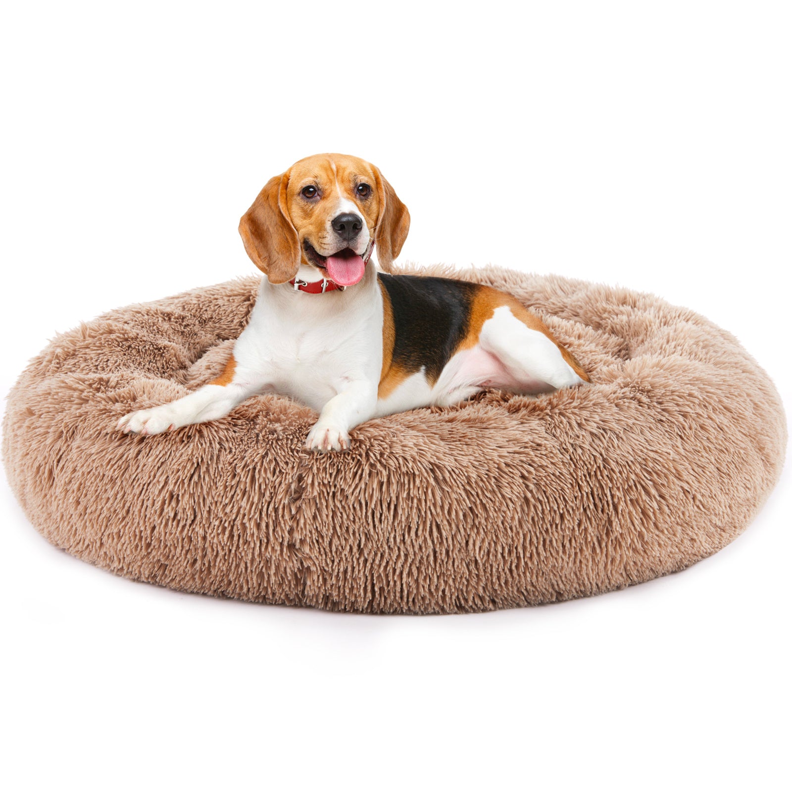 24" Round Cat Bed – Anti-Slip Fluffy Plush Faux Fur Cushion for Cats, Small Dogs & Puppies up to 25 lbs