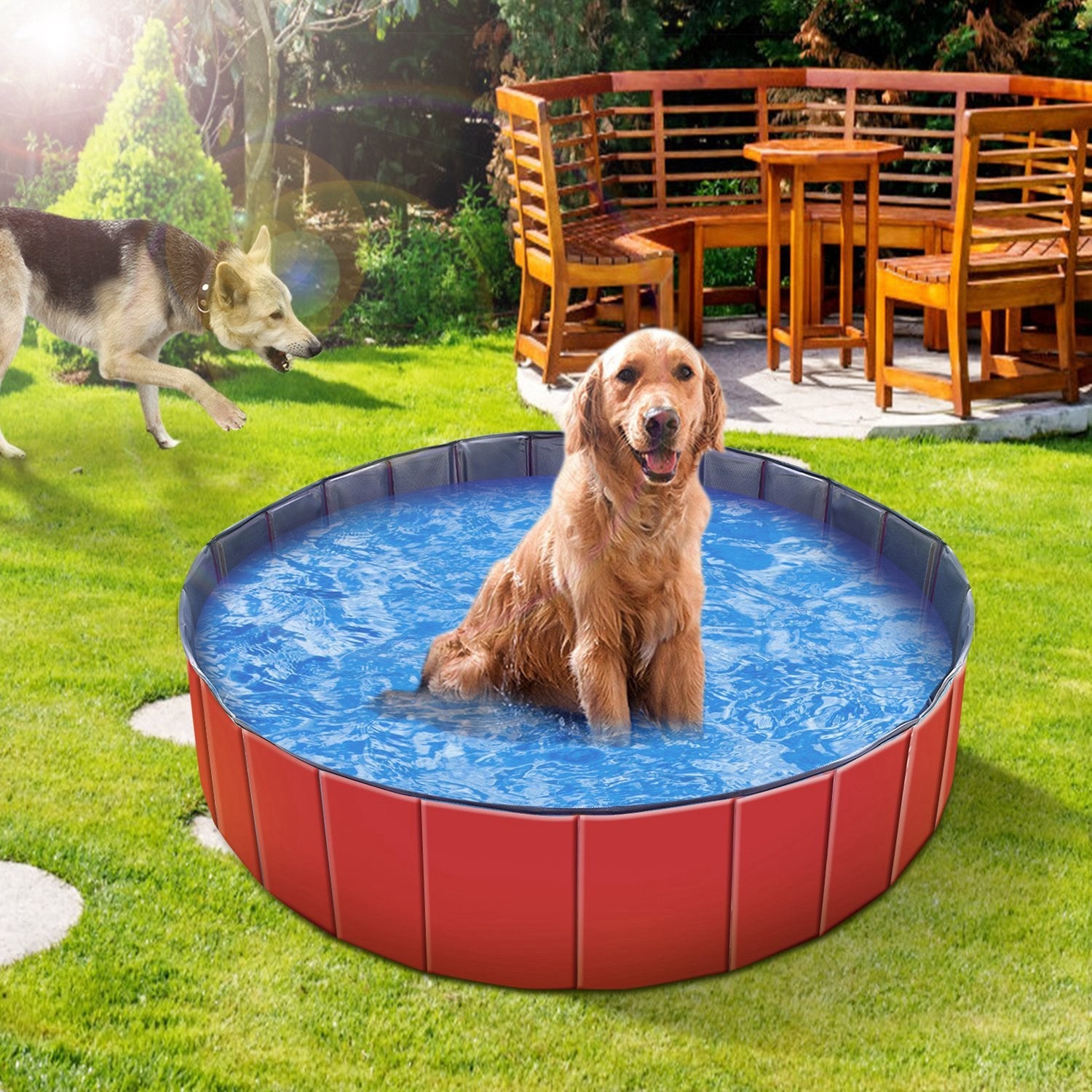 Foldable Pet Swimming Pool – 160×30 cm Heavy-Duty PVC Splash Pool for Dogs & Cats