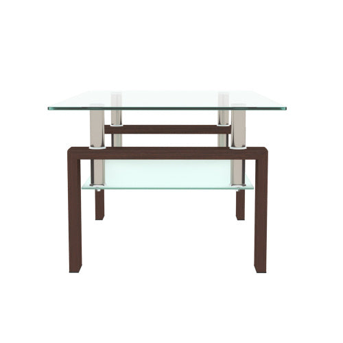 Rectangle Walnut Glass Coffee Table – Modern Clear Center Side Table for Living Room ✨🪞