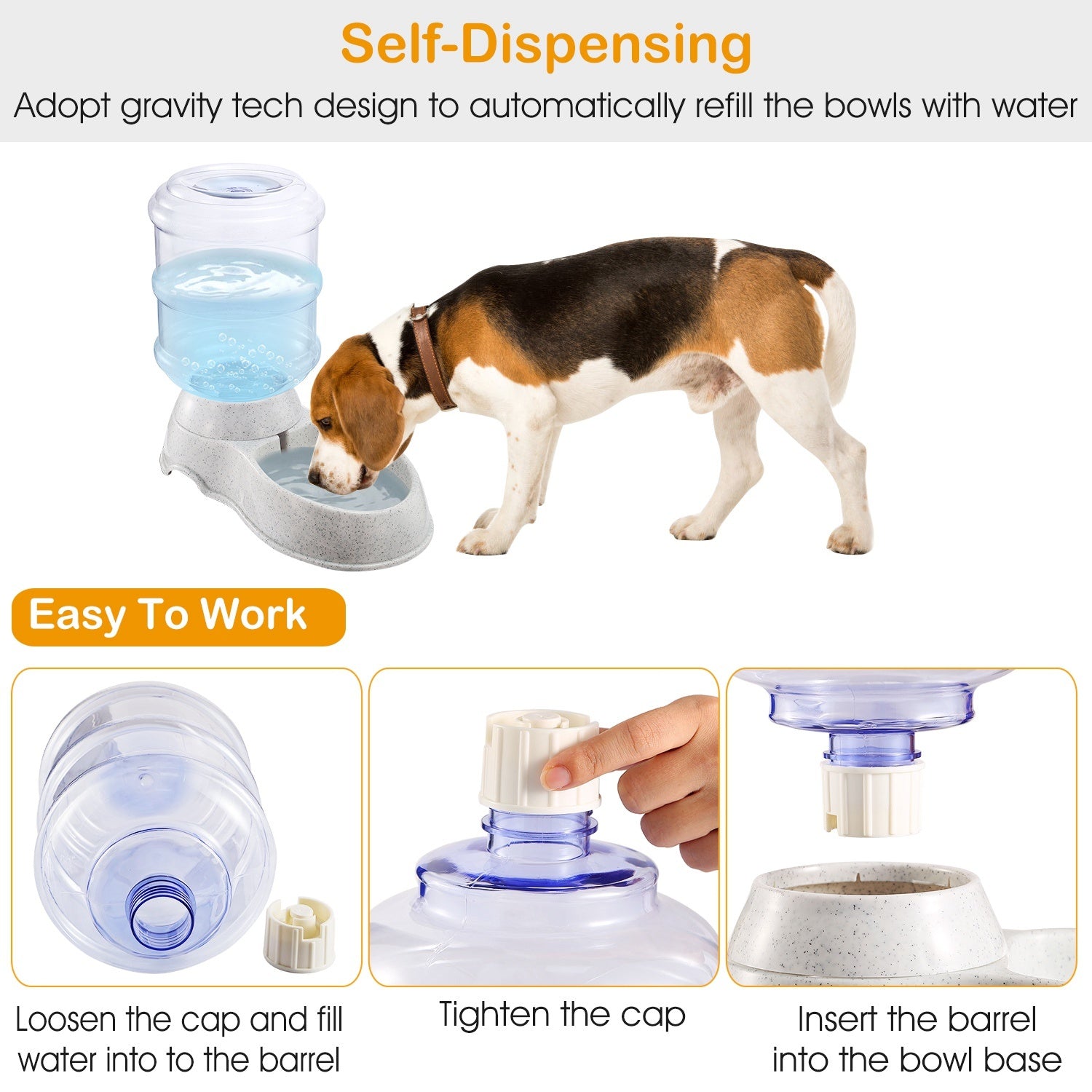 3.5L / 1 Gallon Pet Water Dispenser – Self-Dispensing Gravity Water Feeder for Dogs & Cats, Automatic Fresh Hydration