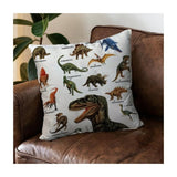 Wild Dinosaur Pillow Cover – 18”×18” Square Cotton-Poly Blend with Tyrannosaurus, Brachiosaurus & Triceratops for Boys’ Room Decor