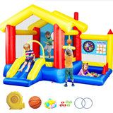 8‑in‑1 Inflatable Bounce House – Kids Play Center with Blower, Basketball Hoop, Ocean Balls, Ring Toss & Sticky Ball Game