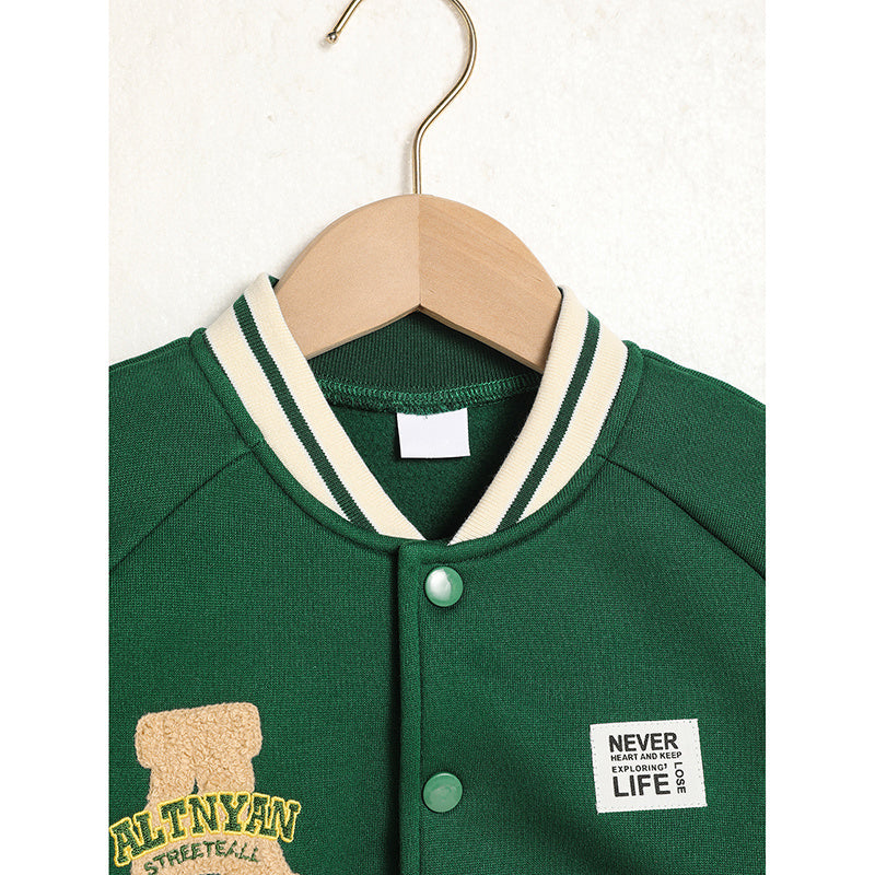 Toddler Kids Girls & Boys Embroidery Letters Print Jacket – Baseball Collar Casual Sports Coat