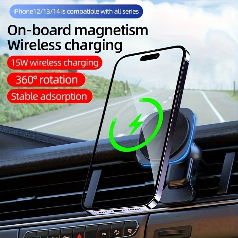 15W Qi Fast Wireless Car Charger Mount - Auto-Clamping Air Vent & Dashboard Phone Holder