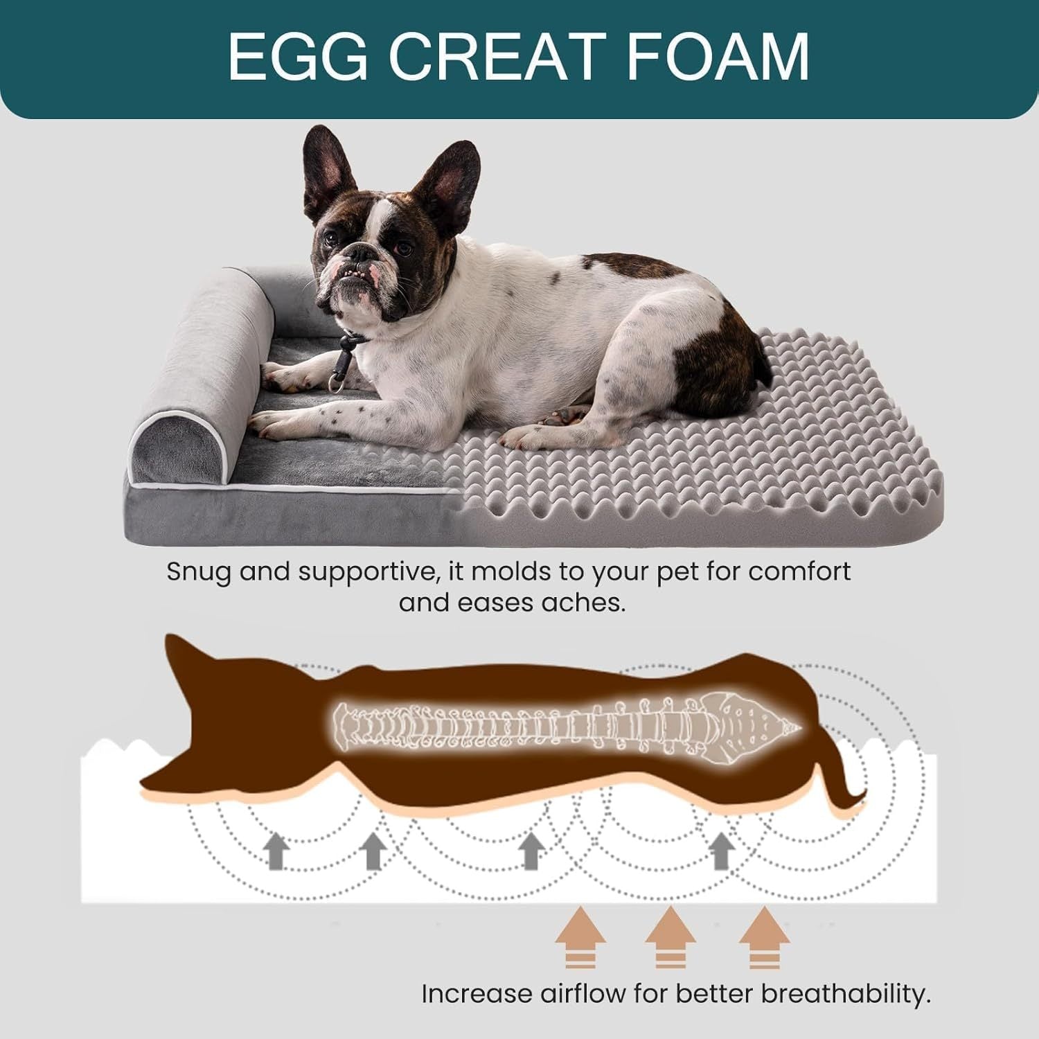 Mewoofun Orthopedic Dog Bed – XL Grey Egg Crate Foam Mattress with Washable Waterproof Cover for Large Dogs