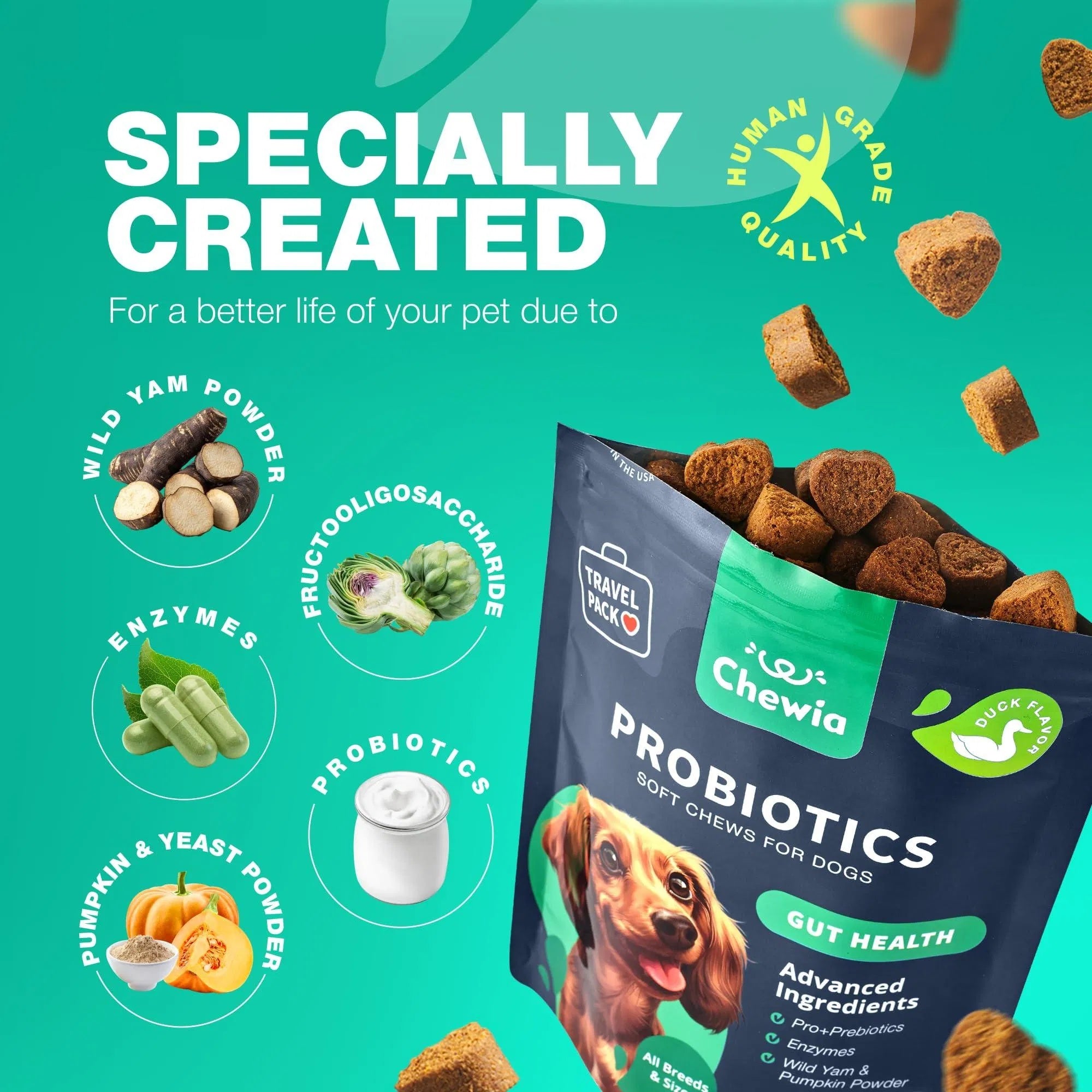 Probiotics for Dogs – 180 Chews with Digestive Enzymes for Gut Health, Immunity, Yeast Balance & Allergy Relief
