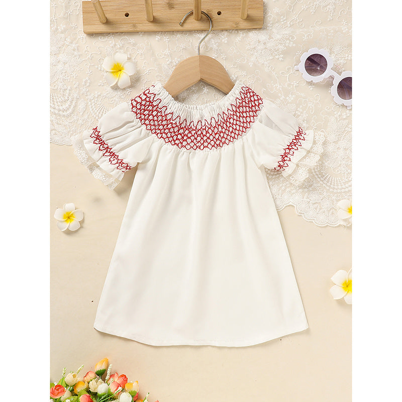 Infant Baby Girl Valentine’s Day Dress ❤️ White Lace with Red Embroidery (111 karakter ✅)