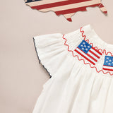 Baby Girl 4th of July Bubble Romper – Smocked Fly Sleeve Bodysuit 🇺🇸