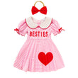 Sweet Baby Toddler Girls Short Sleeve Letter & Heart Print Doll Collar Dress with Matching Headband