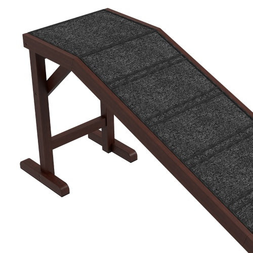 Pet Ramp for Dogs with Non-Slip Carpet & Top Platform – Brown Pine Wood, 74" × 16" × 25"