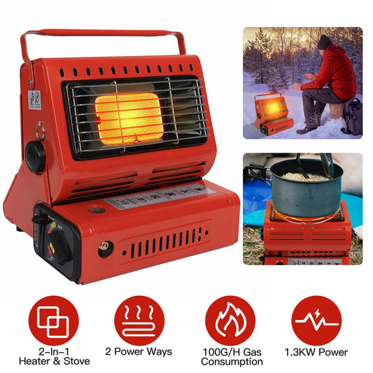 2-in-1 Portable Butane Burner Heater & Stove – Outdoor Gas Heater & Cooking Stove with Handle