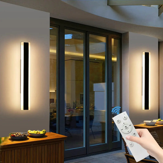 [2pcs Dimmable Wall Light] 1pc/2pcs Dimmable Modern Outdoor Wall Light | 10%-100% Dimmable Outdoor Wall Sconce with Remote Control | 3000k-6000k Black Outdoor Exterior Lights Linear Long Porch Lights - PulinGO