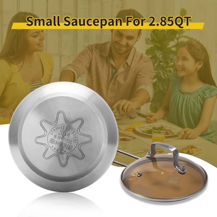 Wangyuanji 2.85 QT Non-Stick Stainless Steel Saucepan – Durable 304 SS Pot for All Cooktops