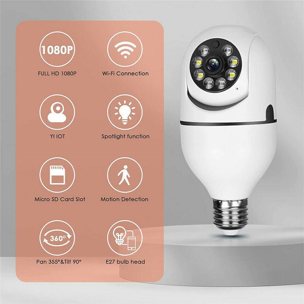 360° Light Bulb Security Camera - 1080P WiFi Camera with Easy E27 Socket Installation