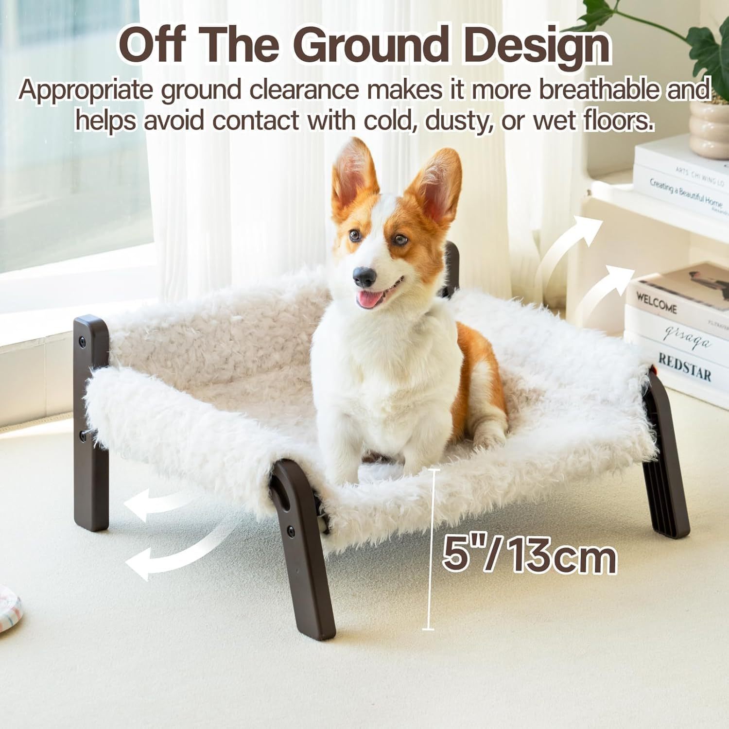 Mewoofun Raised Cat Bed – Elevated Plush Sofa with Non-Slip Bottom, Washable Cushion & 44 lbs Support for Cats & Small Dogs