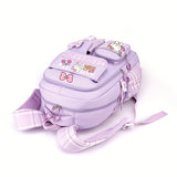 Sanrio Hello Kitty Large Capacity Laptop Backpack with Adjustable Straps & 2 Free Hairpins – Purple Plaid Print