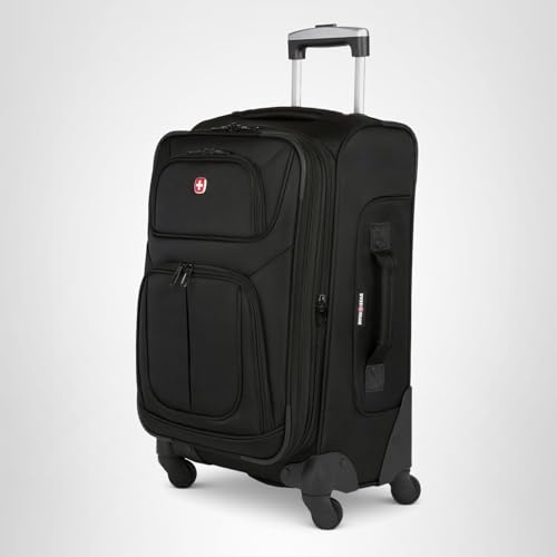 SwissGear Sion Softside Expandable Carry-On Luggage 21”, 360° Spinner Wheels Lightweight Travel Suitcase (Black)