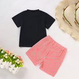 Toddler Baby Boy Back to School Outfit – Summer Appliqué T-Shirt & Red Gingham Shorts 2PCS Set