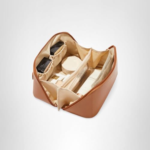 Large Capacity Makeup & Toiletry Travel Bag for Women, Waterproof Cosmetic Organizer with Brush Compartment