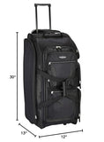 Travelers Club Xpedition 30” Rolling Upright Duffel, Large 77L Multi-Pocket Travel Bag with Wheels (Black)