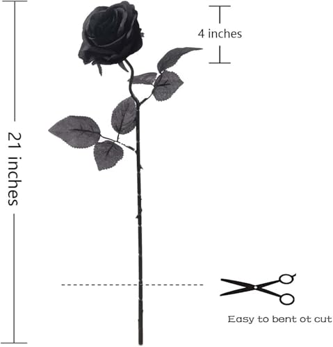 Artificial Black Roses – 12PCS 21" Long Stem Silk Flowers for Halloween, Gothic Wedding & Home Decor