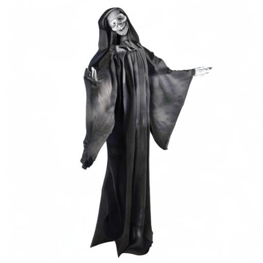 Haunted Hill Farm 63-in. Talking Reaper Halloween Animatronic, Indoor or Outdoor Halloween Decoration with Flashing White Eyes, Poseable and Battery Operated Fright Props for Home or Haunted House