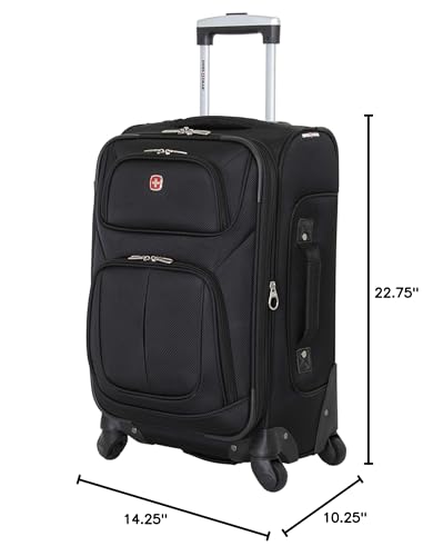 SwissGear Sion Softside Expandable Carry-On Luggage 21”, 360° Spinner Wheels Lightweight Travel Suitcase (Black)