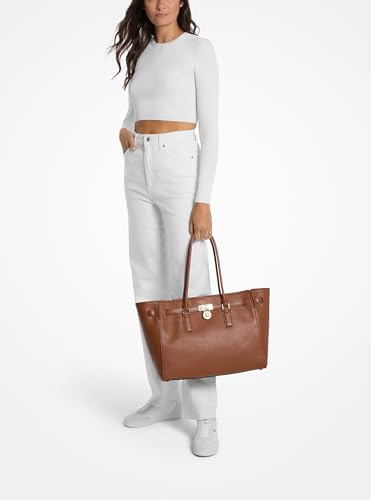 Michael Kors Hamilton Large Tote Bag – Pebbled Leather Carryall with Padlock Charm (Luggage)