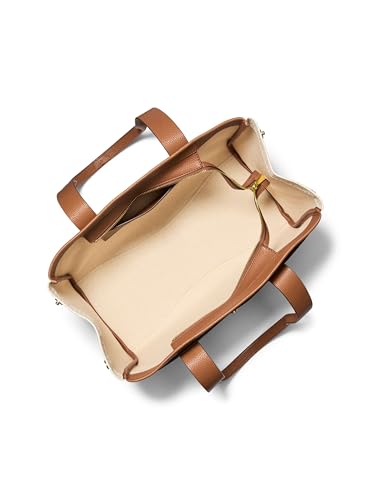 Michael Kors Romee Large Logo Tote Bag – Canvas & Leather Carryall with Gold-Tone Hardware (Vanilla/Acorn)