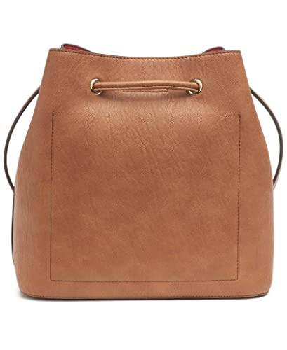 Calvin Klein Gabrianna Bucket Shoulder Bag – Vegan Leather Convertible Crossbody Purse (Caramel)