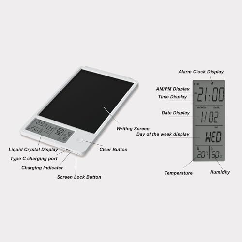 HD LCD Electronic Calendar Writing Tablet – Smart Desk Organizer with Time & Climate Display (White)
