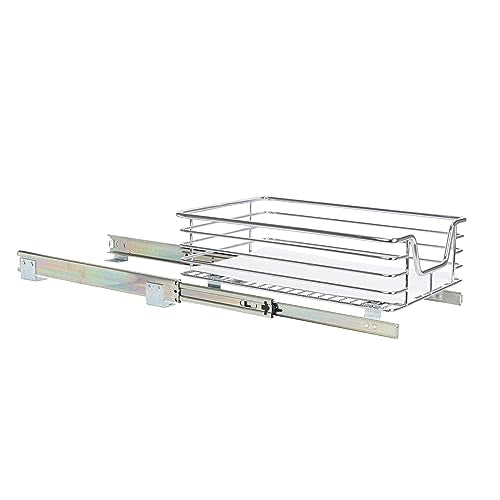 Household Essentials Glidez Single-Tier Pull-Out Cabinet Organizer – Chrome Slide-Out Storage with Protective Liner