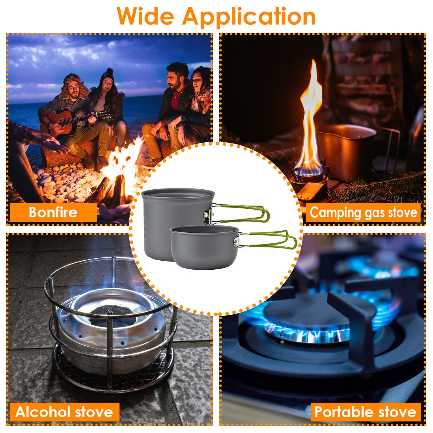 8-Piece Aluminum Camping Cookware Set – Lightweight Pot, Foldable Utensils & Cleaning Kit for Outdoor Adventures