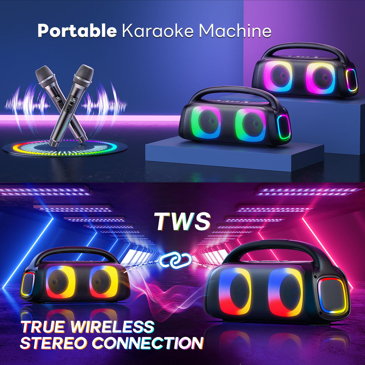 High-Power Bluetooth Party Speaker with Dual Microphones