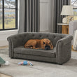 Contemporary Linen Pet Sofa – Rectangular Design with Arc-Shaped Backrest & Armrests