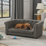 Contemporary Linen Pet Sofa – Rectangular Design with Arc-Shaped Backrest & Armrests