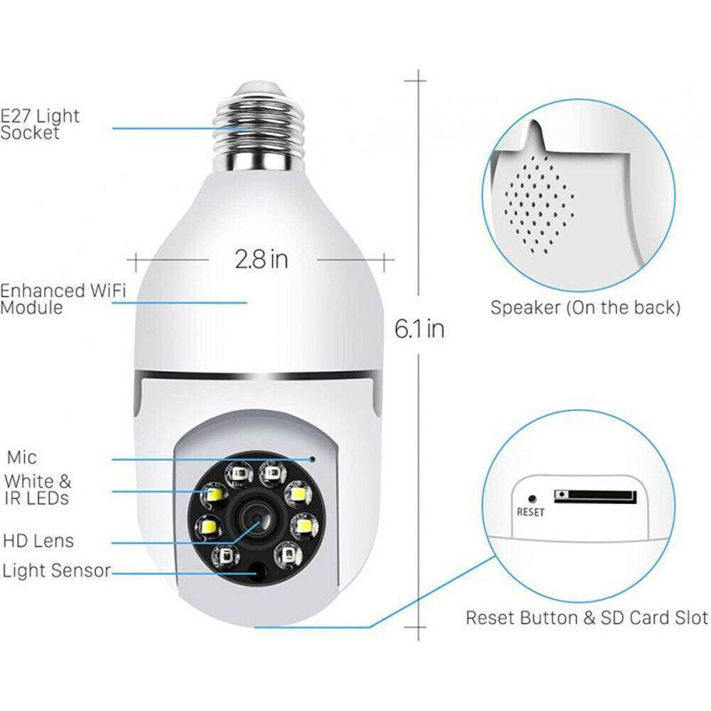 360° Light Bulb Security Camera - 1080P WiFi Camera with Easy E27 Socket Installation