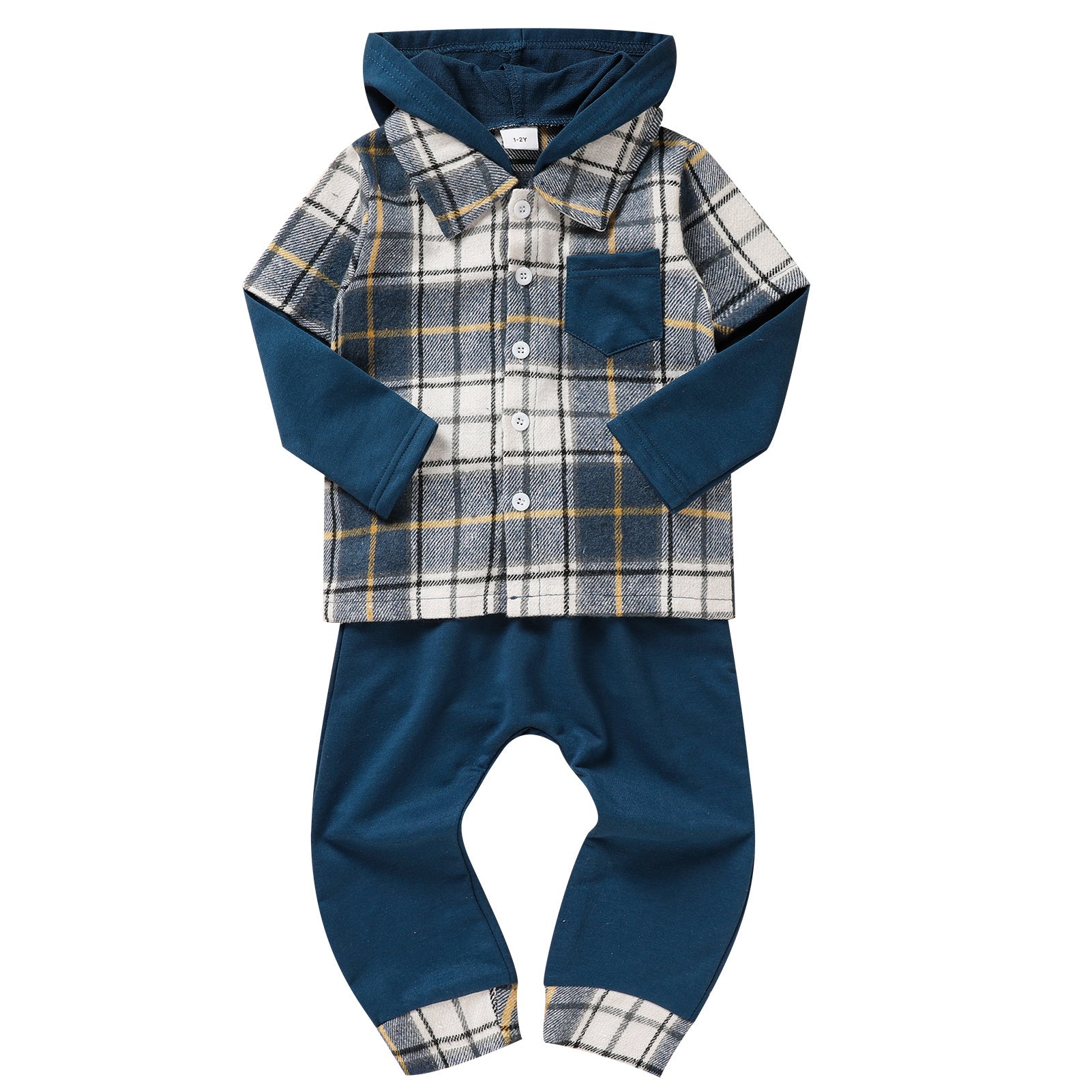 Toddler Baby Boy Plaid Long Sleeve Hoodie & Pants – 2PCS Fall Winter Outfit Set