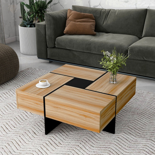 Modern Round Coffee Table with 360° Rotating Top & 4 Hidden Storage Compartments