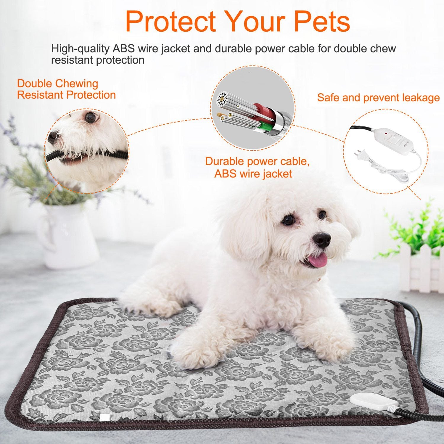 Pet Heating Pad – Electric Waterproof Heating Mat with Adjustable Temperature & Chew-Resistant Cord for Dogs & Cats