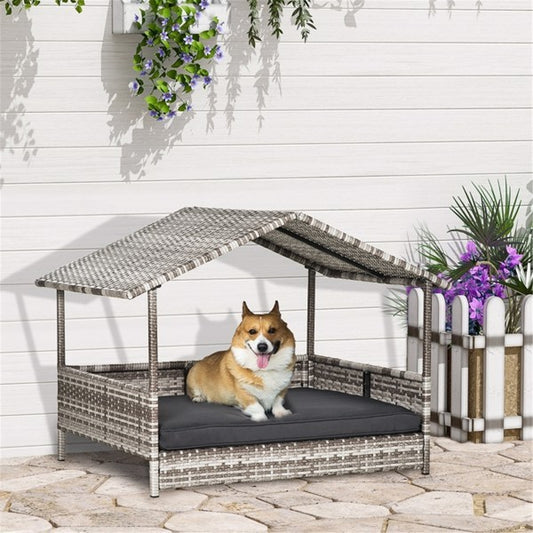 Rattan Dog Bed – Stylish Pet Sofa Tent with Washable Cushion & Non-Slip Base for Small & Medium Dogs, Indoor & Outdoor Use