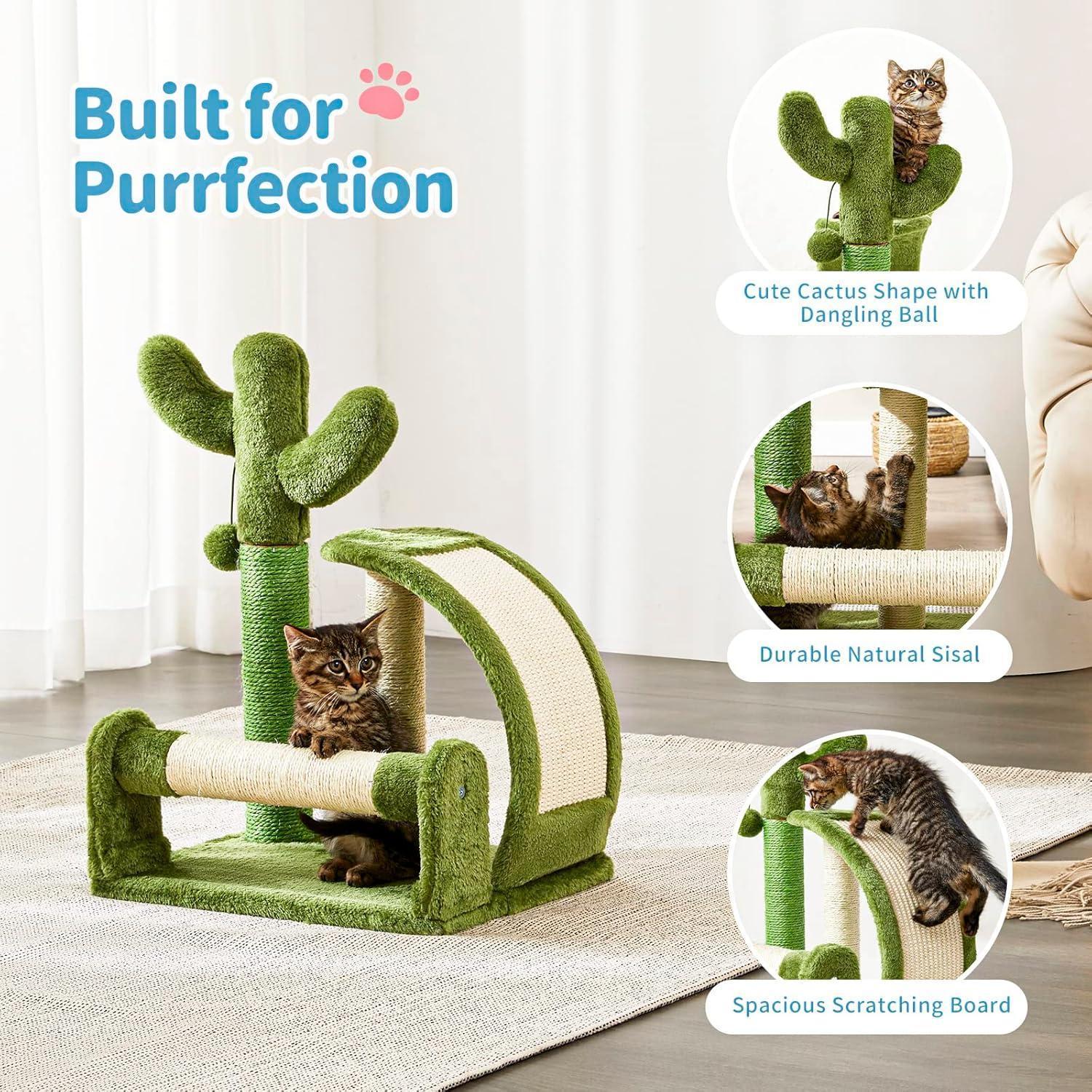 Cactus-Shaped Sisal Rope Cat Scratching Post – Easy Assembly and Stylish Green Design