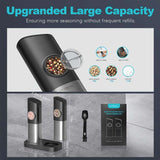 USB Rechargeable Ultrean Gravity Electric Salt And Pepper Grinder Set - Adjustable Fineness, Stainless Steel, One Handed Operation, Auto Dust Lids, LED Light, Dual Charging Base - PulinGO
