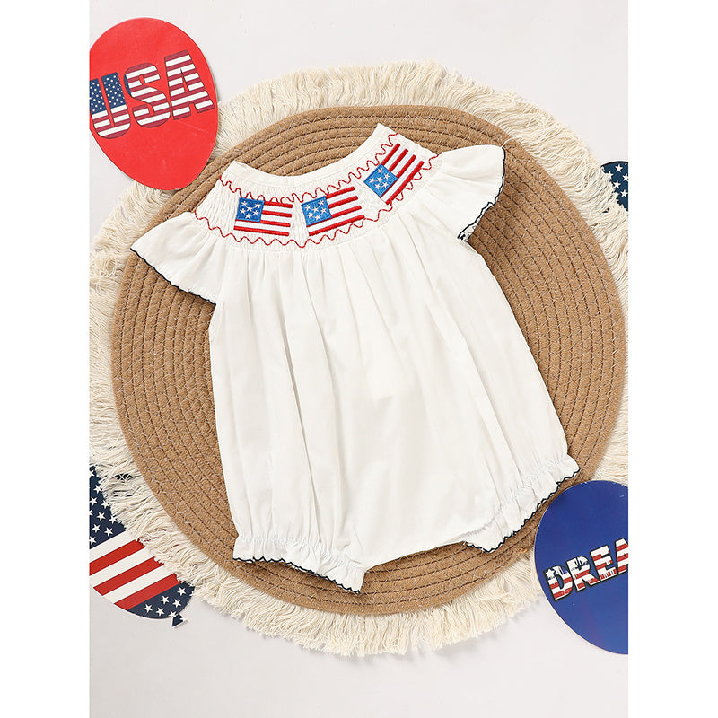 Baby Girl 4th of July Bubble Romper – Smocked Fly Sleeve Bodysuit 🇺🇸